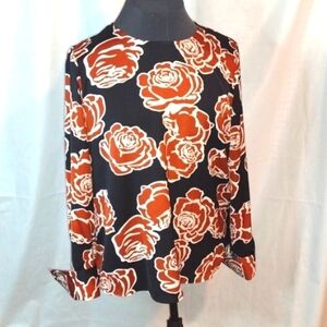 Who What Wear Womens MediumCareer Blouse Black Brown Floral Print Long S…